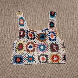 8 Birdies Crochet Granny Square Tank Top M/L Colorful Boho Festival Hipster Knit